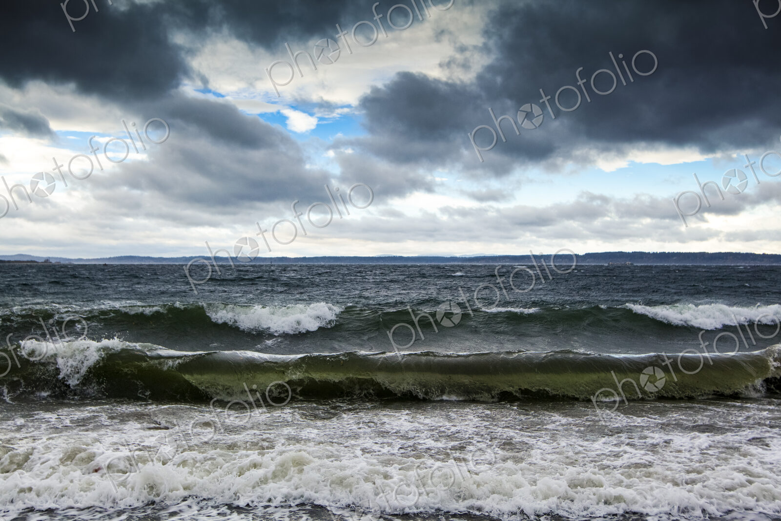 Stormy surf breaking on beach, Strait of Juan de Fuca
