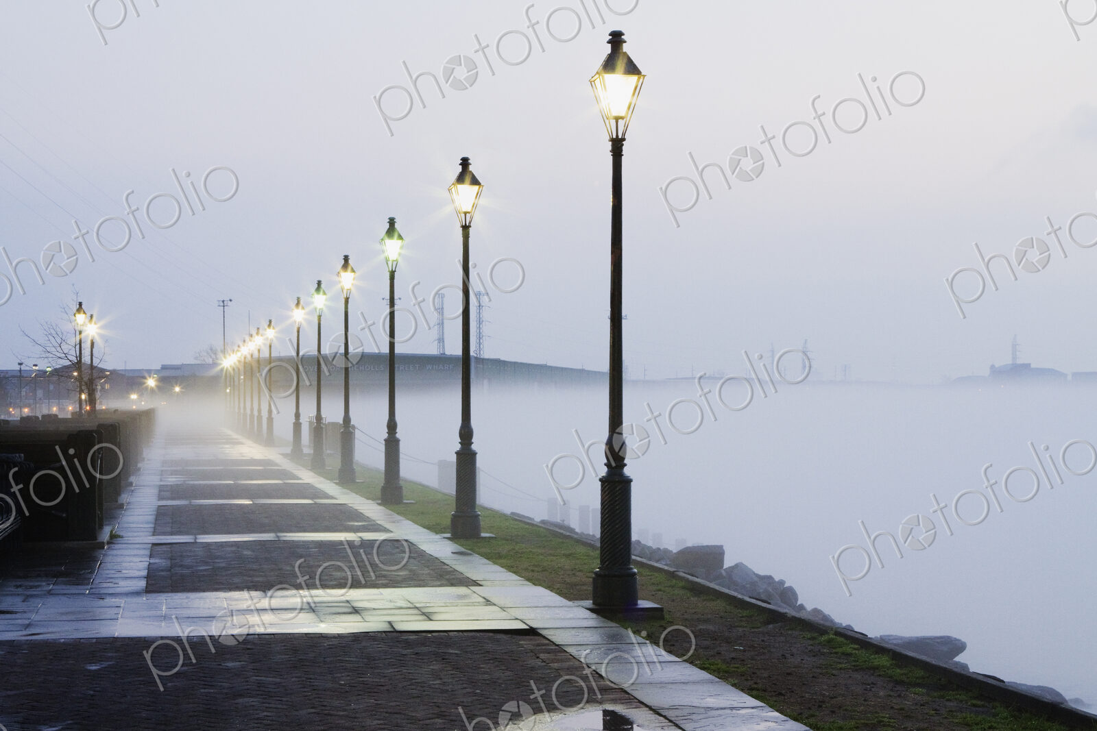 Street Lamps at a Riverside Park