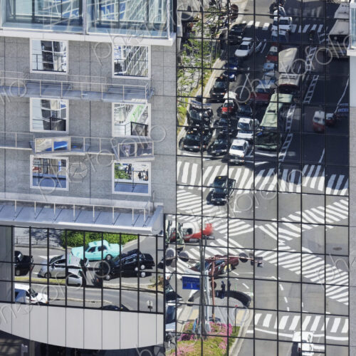 Street Seen Reflected off a Building Surface Street Seen Reflected off a Building Surface