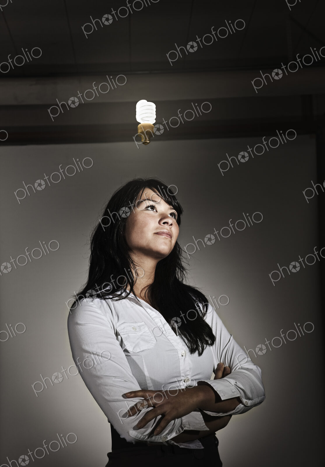 Studio portraits of caucasian woman holding props