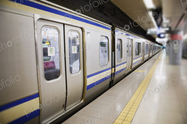 Subway train and platform, Tokyo, Japan.