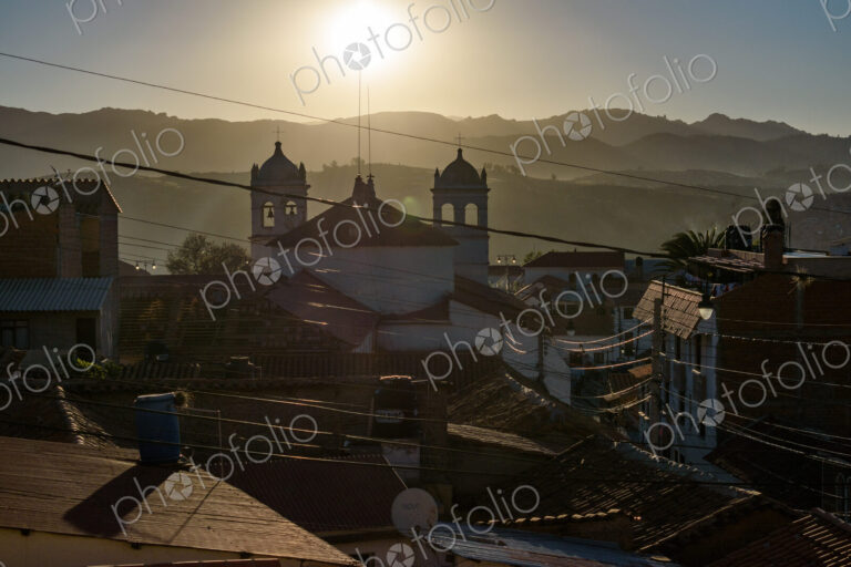 Sucre, the capital city of Bolivia, the silhouette of the 17th century Monastery of La…