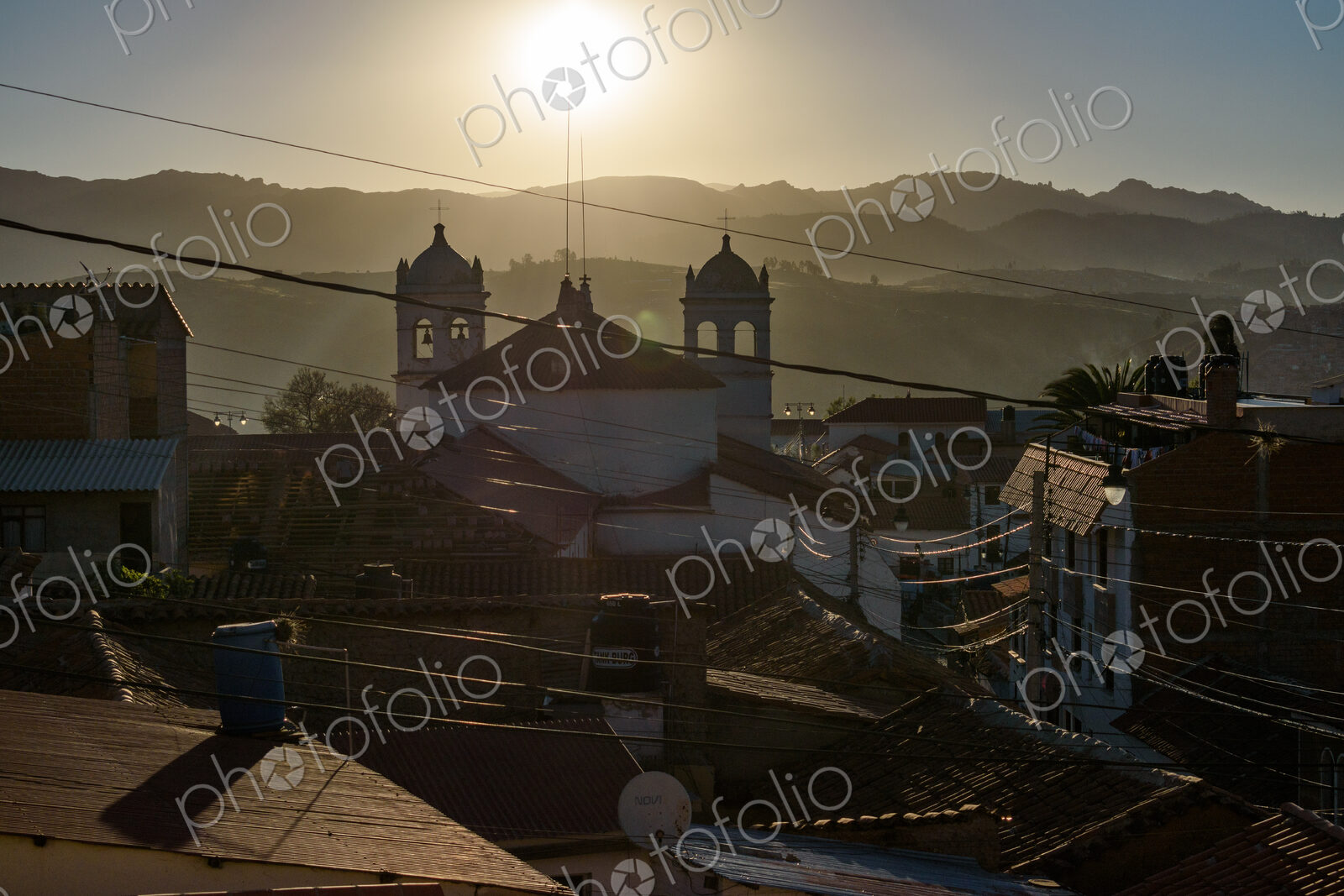 Sucre, the capital city of Bolivia, the silhouette of the 17th century Monastery of La…