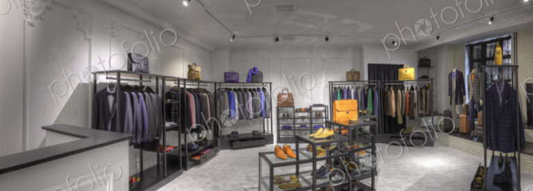 Suits and shoes in clothing store for men
