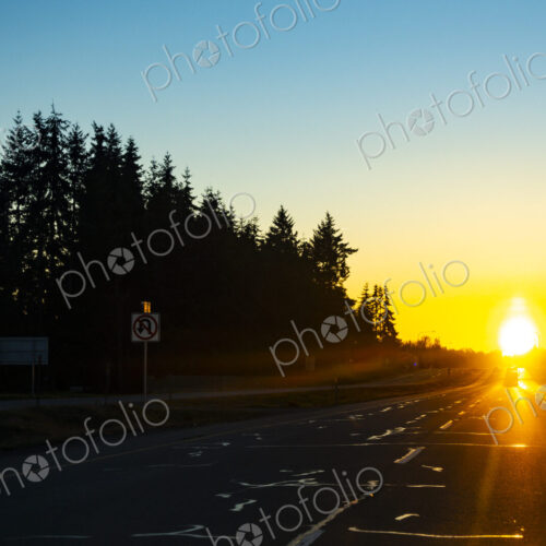 Sun setting over Highway 101 in Sequim, WA USA