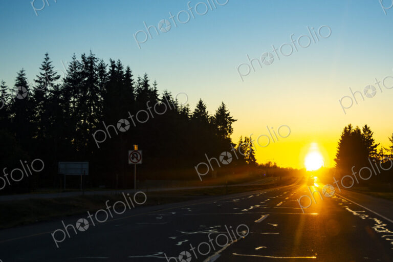Sun setting over Highway 101 in Sequim, WA USA