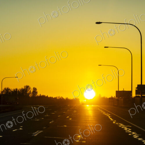 Sun setting over Highway 101 in Sequim, WA USA