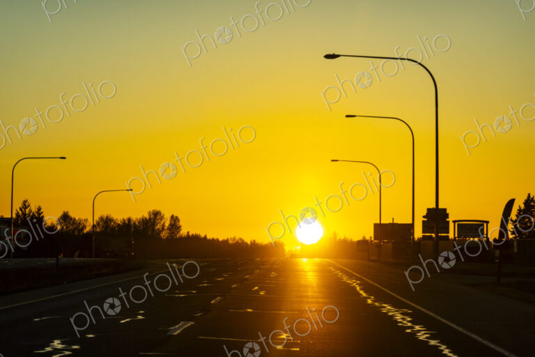 Sun setting over Highway 101 in Sequim, WA USA