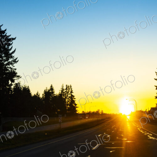 Sun setting over Highway 101 in Sequim, WA USA