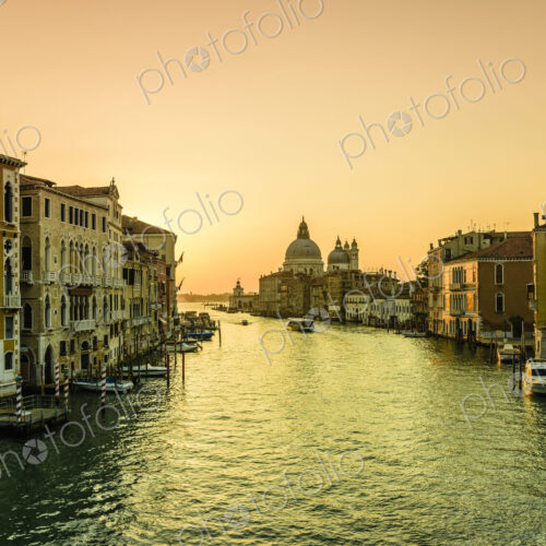 Sunset view along the Grand Canal in Venice.