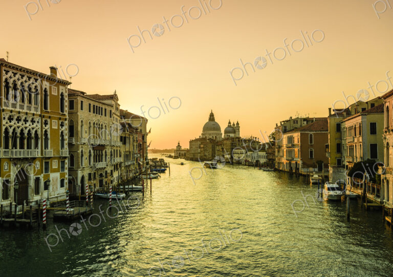 Sunset view along the Grand Canal in Venice.