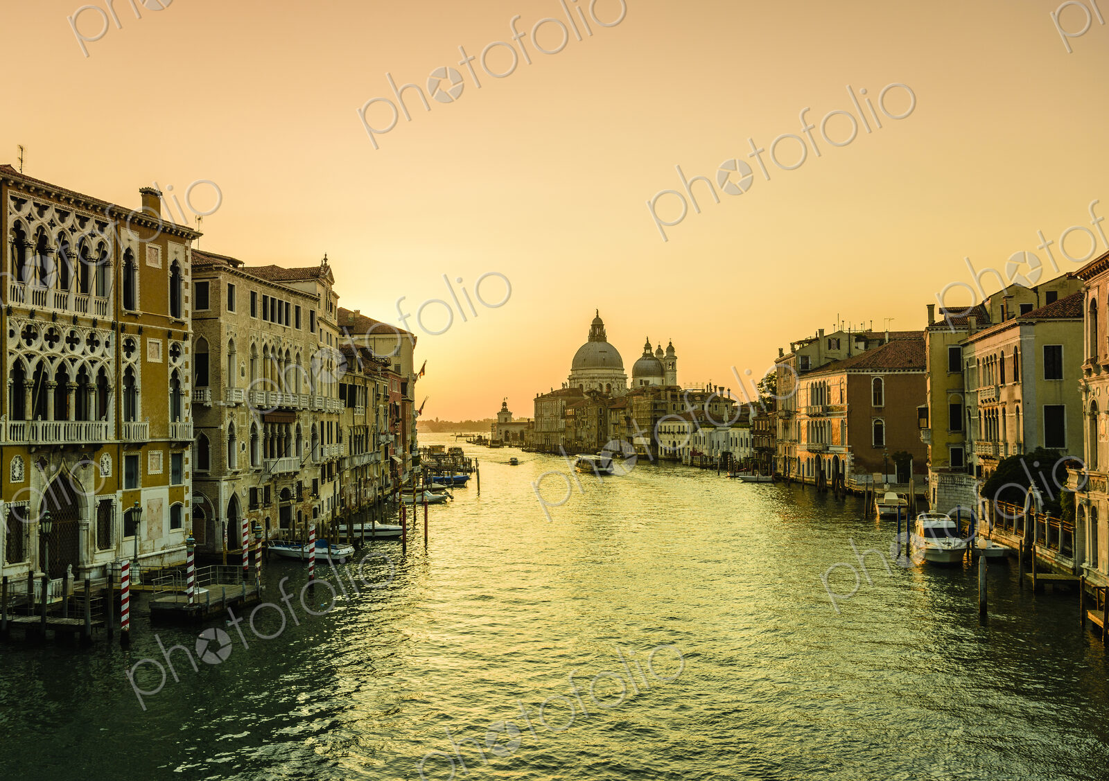 Sunset view along the Grand Canal in Venice.
