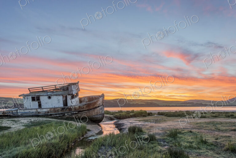 Sunset with dramatic sky over Point Reyes National Seashore.