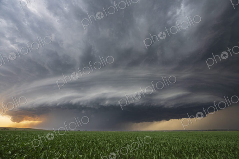 Supercell with a Sculpted Base at Sunset