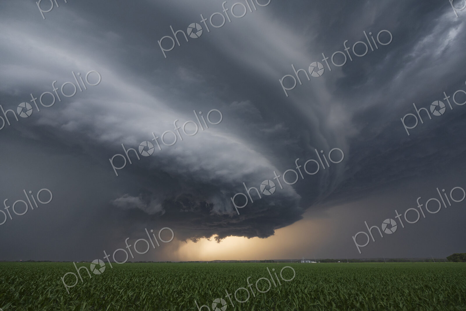 Supercell with a Sculpted Base at Sunset
