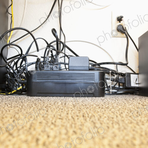 Surge Protector and Many Power Cables Surge Protector and Many Power Cables