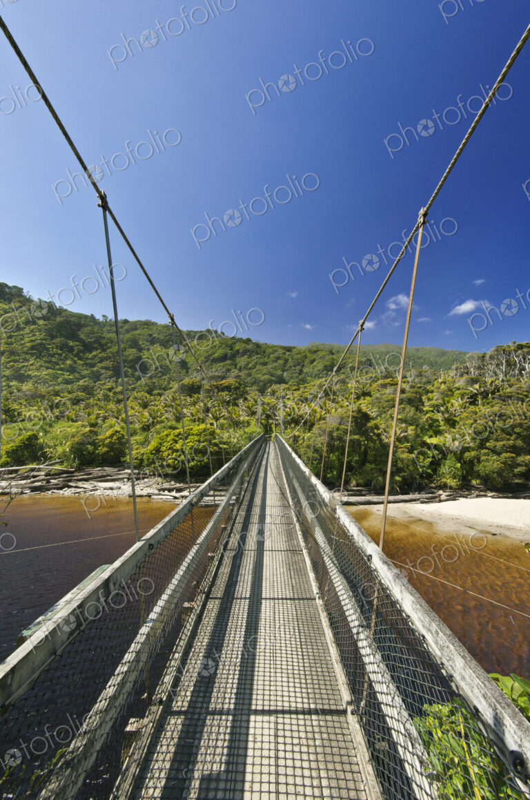 Suspension bridge over tropical beach