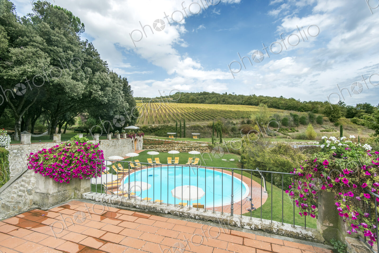 Swimming pool on hotel grounds, Radda in Chianti, Siena, Italy