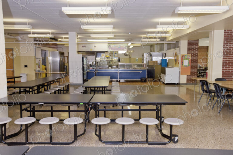 Table And Seats in a School Cafeteria
