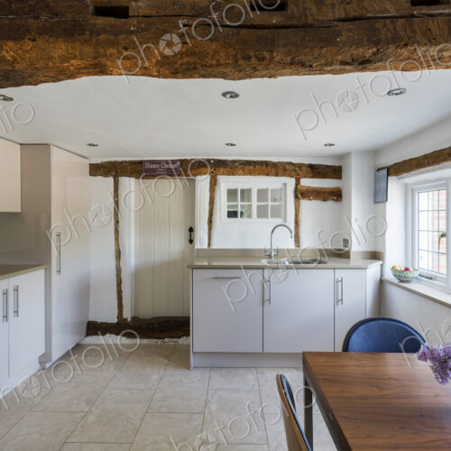 Table and chairs in modern kitchen