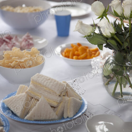 Table laid for a childrens tea party.