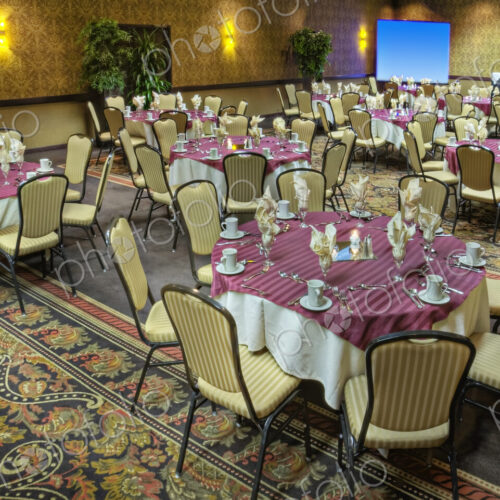 Tables in empty banquet room