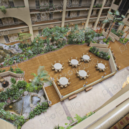Tables in hotel courtyard Tables in hotel courtyard