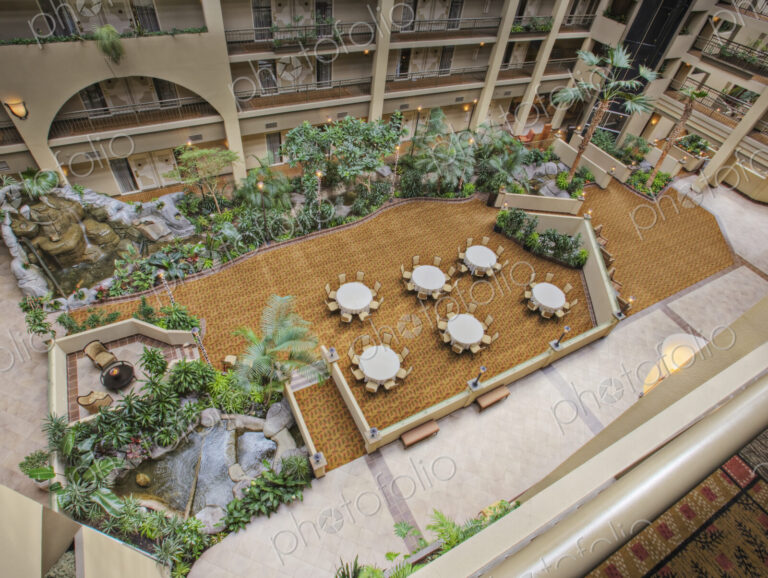Tables in hotel courtyard