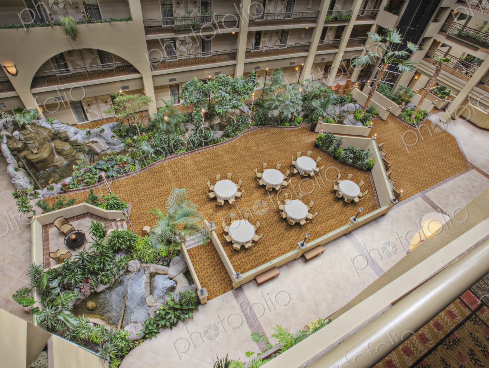 Tables in hotel courtyard