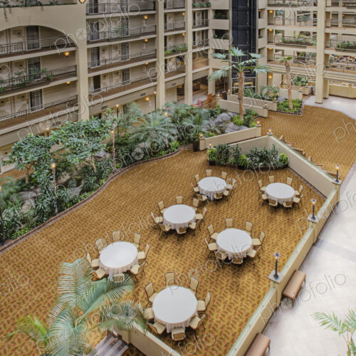 Tables in hotel courtyard