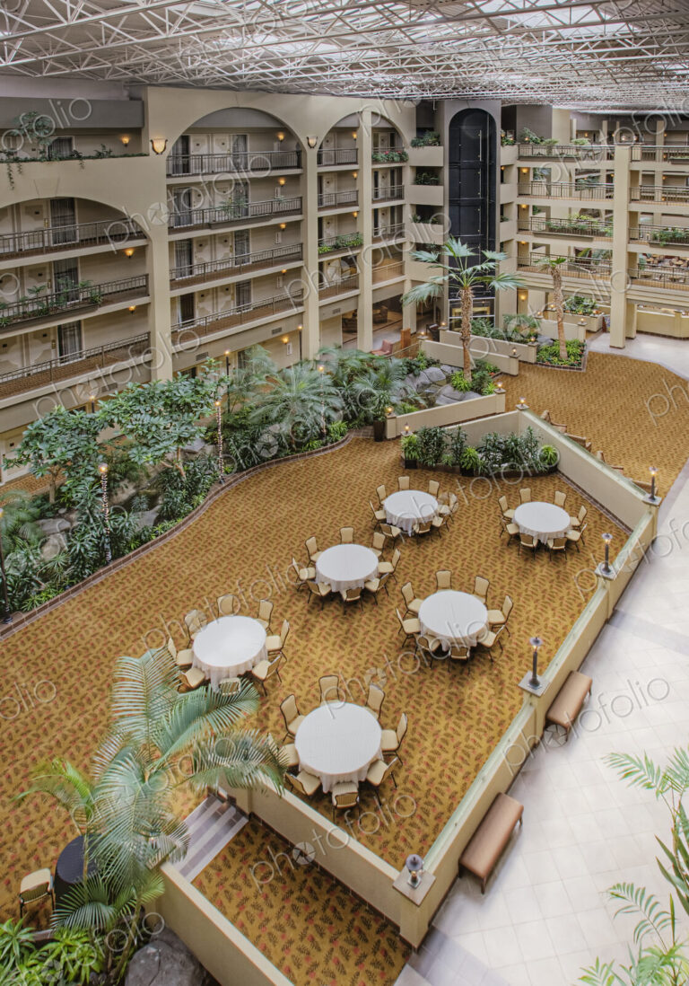 Tables in hotel courtyard