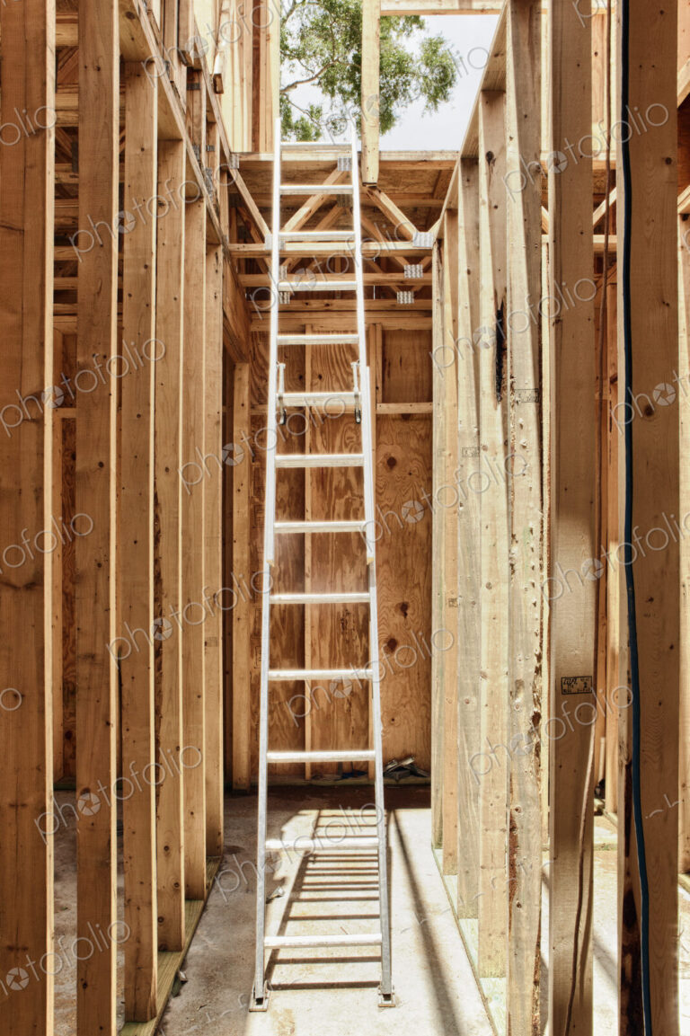 Tall Extension Ladder in an Unfinished Building