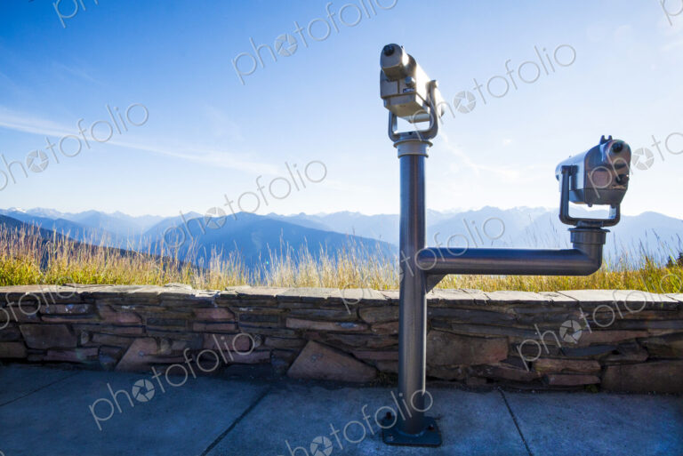 Telescopes on a lookout point over the Olympic Mountains, Hurricane Ridge, Olympic…