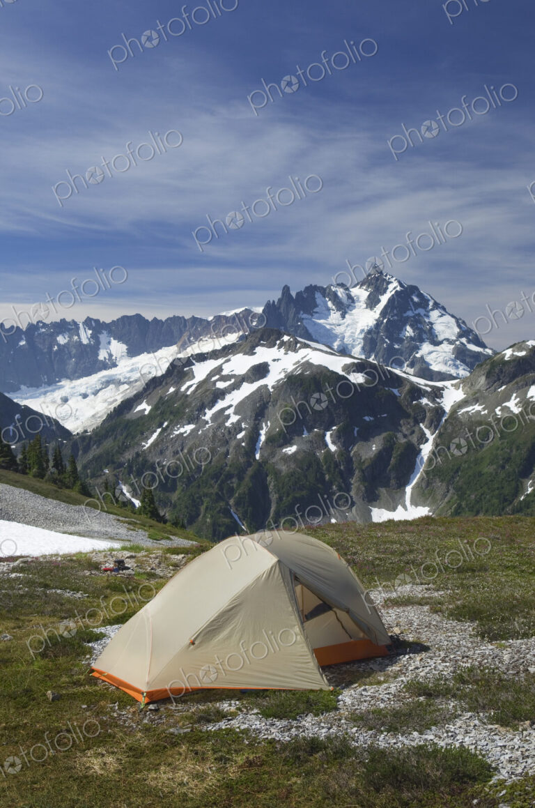 Tent at campsite in remote landscape