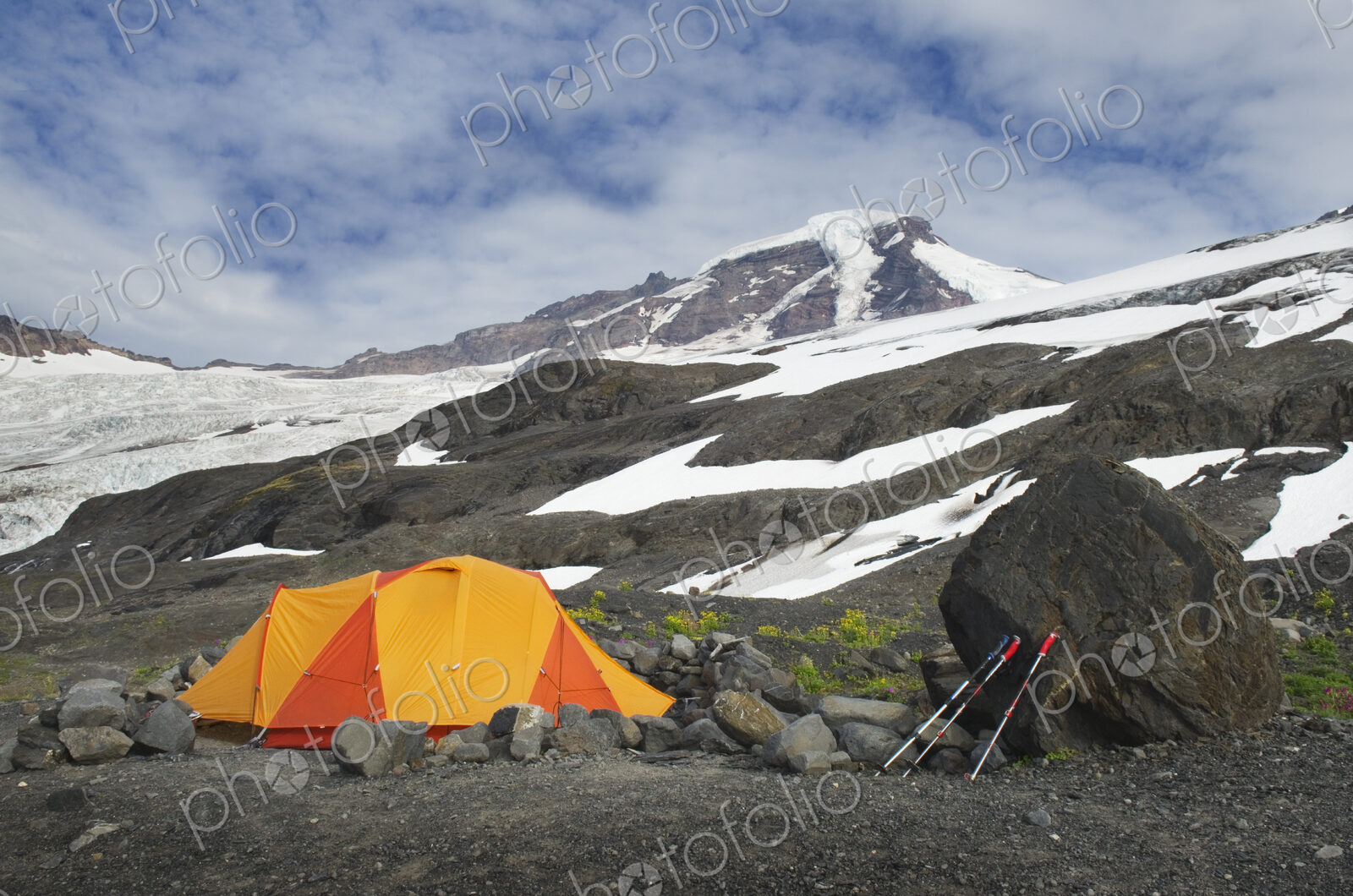 Tent at campsite in remote landscape
