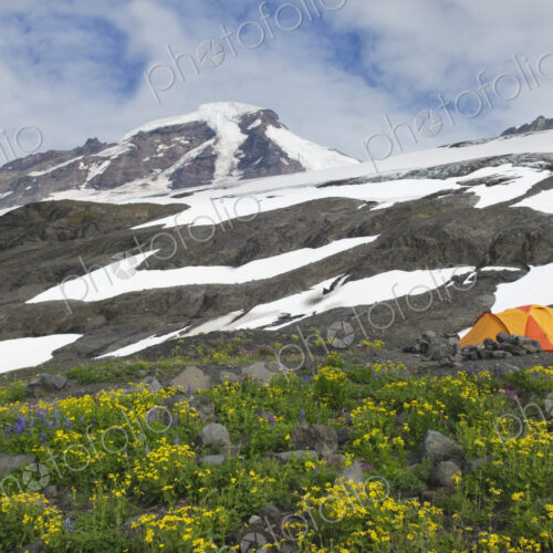 Tent at campsite in remote landscape Tent at campsite in remote landscape