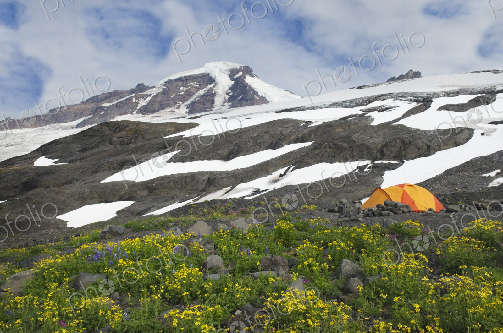 Tent at campsite in remote landscape
