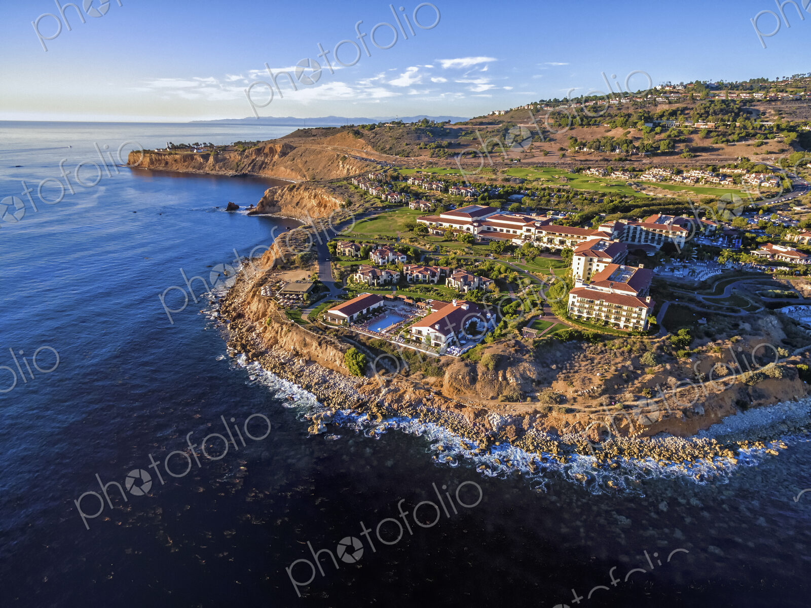 Terranea Resort at Rancho Palos Verdes, aerial view of a luxury resort on the coast of…