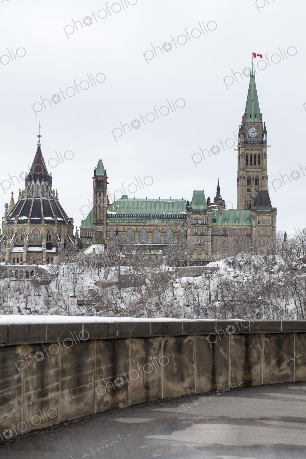 The Canada Parliament building in winter, elevated view of the House of Commons, 19th…