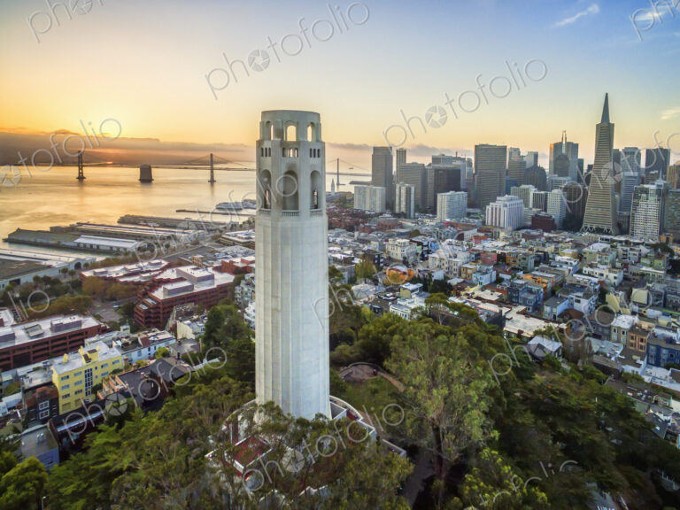 The Coit tower, an Art Deco monument in the Telegraph Hill neighborhood of San…