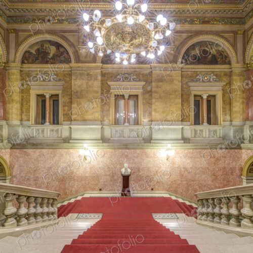 The Hungarian State Opera House, built in the 1880s, interior double staircase with a… The Hungarian State Opera House, built in the 1880s, interior double staircase with a…