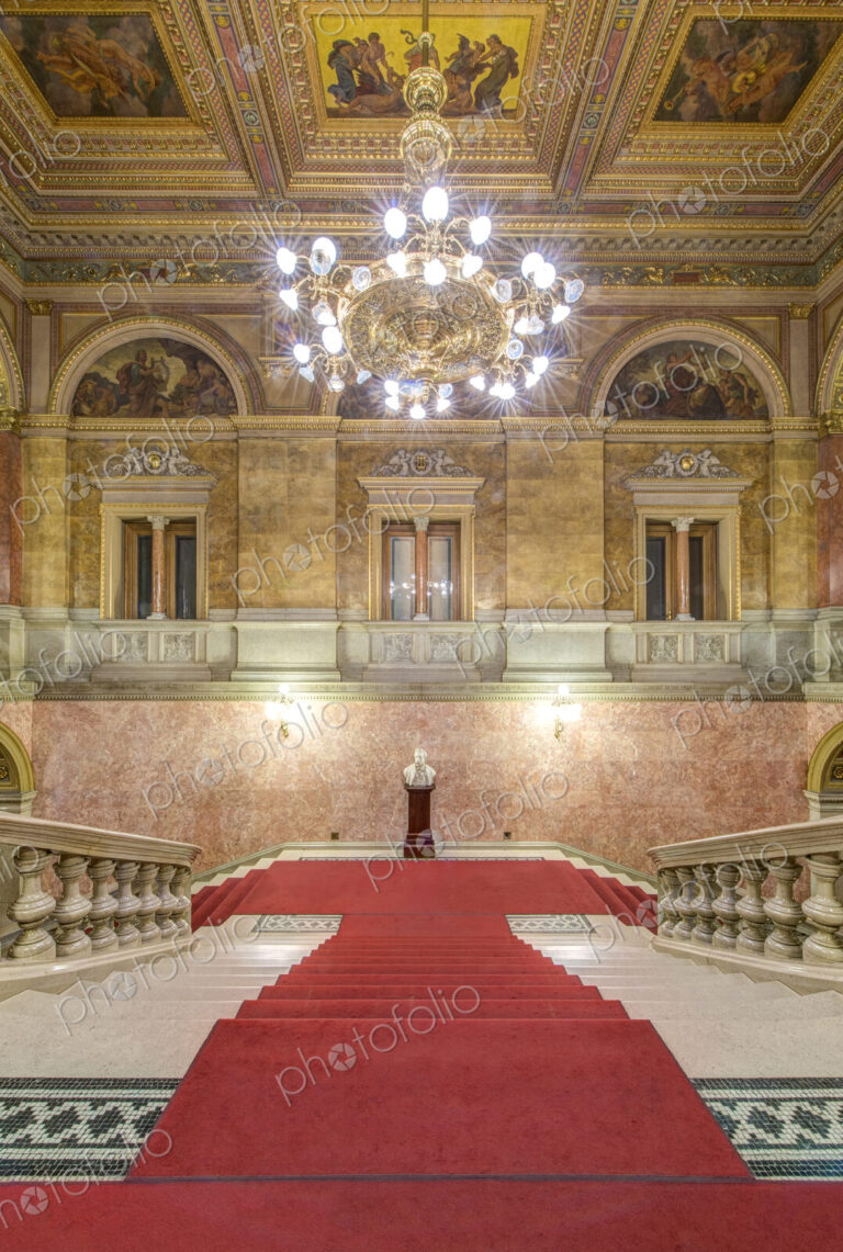 The Hungarian State Opera House, built in the 1880s, interior double staircase with a…