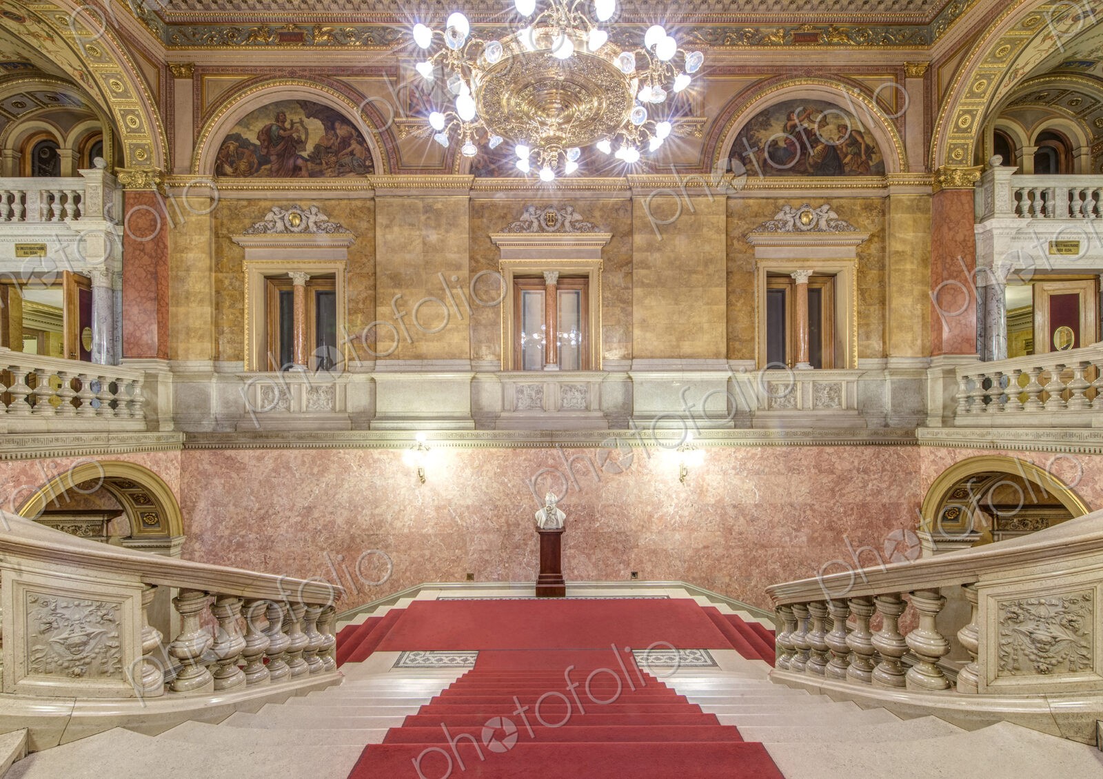 The Hungarian State Opera House, built in the 1880s, interior double staircase with a…