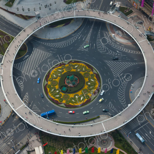 The Lujiazui Traffic Circle, with an elevated pedestrian promenade, Shanghai, China The Lujiazui Traffic Circle, with an elevated pedestrian promenade, Shanghai, China