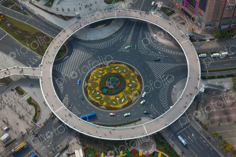 The Lujiazui Traffic Circle, with an elevated pedestrian promenade, Shanghai, China