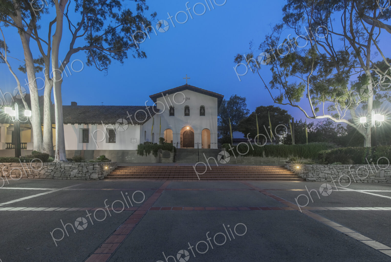 The Mission San Luis Obispo at Dawn, a historic 18th century religious house founded…