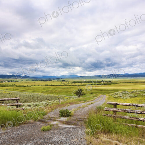 The Montana landscape, open grassland, fences, dirt road, and clouds. The Montana landscape, open grassland, fences, dirt road, and clouds.