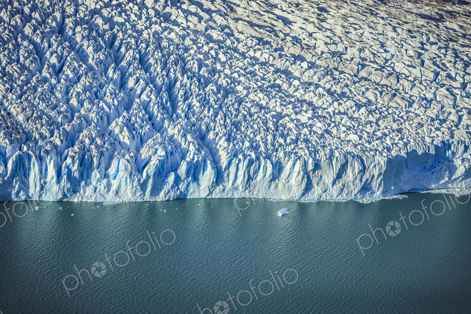 The Perito Moreno Glacier, aerial view of the glacier terminus and the waters of the…