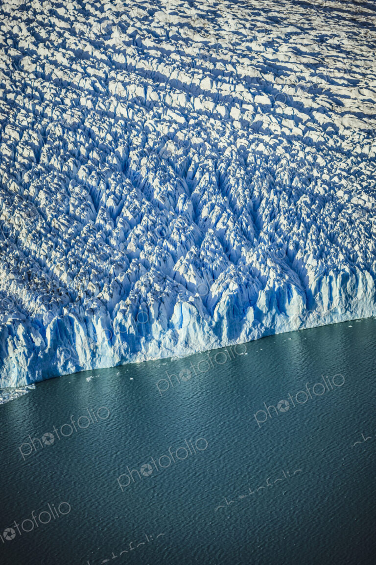 The Perito Moreno Glacier, aerial view of the glacier terminus and the waters of the…