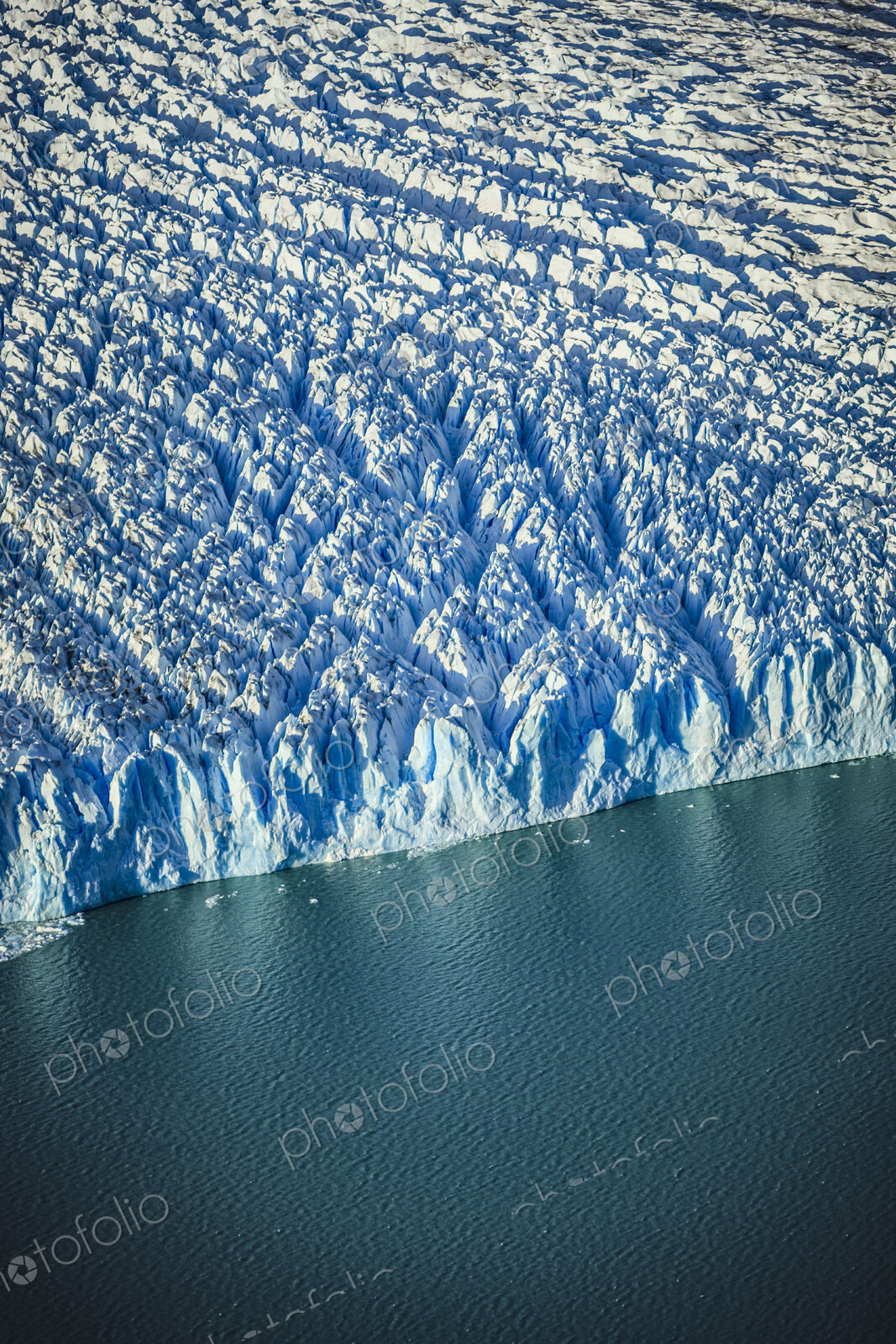 The Perito Moreno Glacier, aerial view of the glacier terminus and the waters of the…